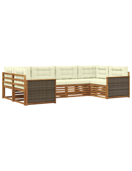 Set di divani da esterno con cuscino 6 pcs Naturale e Crema