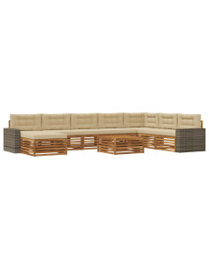 Set di divani da esterno con cuscino 9 pcs Naturale e Beige