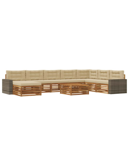 Set di divani da esterno con cuscino 9 pcs Naturale e Beige