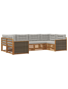 Set di divani da esterno 6 pcs Naturale e Grigio Chiaro