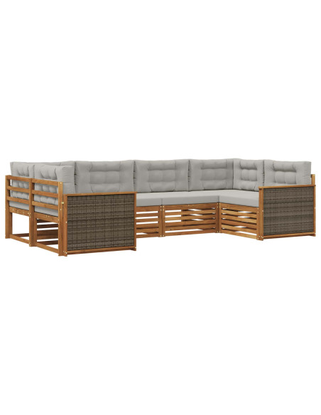 Set di divani da esterno 6 pcs Naturale e Grigio Chiaro