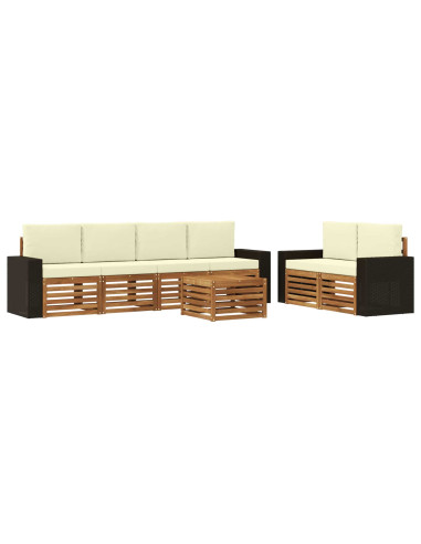 Set di divani da esterno con cuscino 7 pcs Naturale e Crema