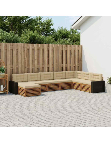 Set di divani da esterno con cuscino 8 pcs Naturale e Beige