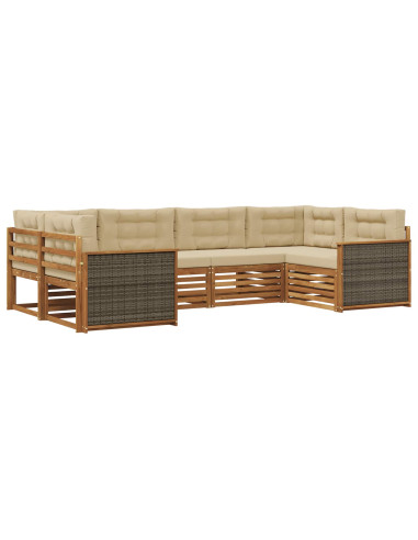 Set di divani da esterno con cuscino 6 pcs Naturale e Beige