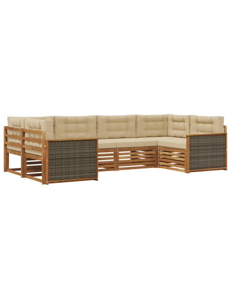 Set di divani da esterno con cuscino 6 pcs Naturale e Beige
