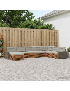 Set di divani da esterno 8 pcs Naturale e Grigio Chiaro