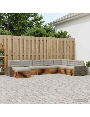Set di divani da esterno 8 pcs Naturale e Grigio Chiaro