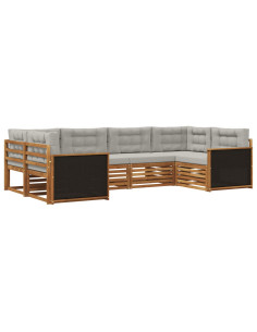 Set di divani da esterno 6 pcs Naturale e Grigio Chiaro