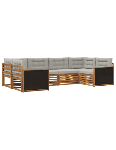 Set di divani da esterno 6 pcs Naturale e Grigio Chiaro