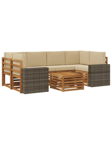 Set di divani da esterno con cuscino 7 pcs Naturale e Beige