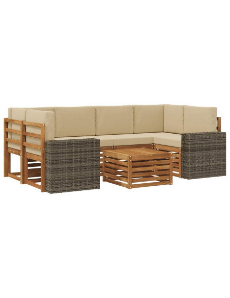 Set di divani da esterno con cuscino 7 pcs Naturale e Beige