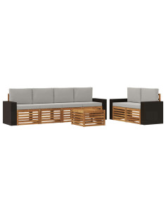 Set di divani da esterno 7 pcs Naturale e Grigio Chiaro 2