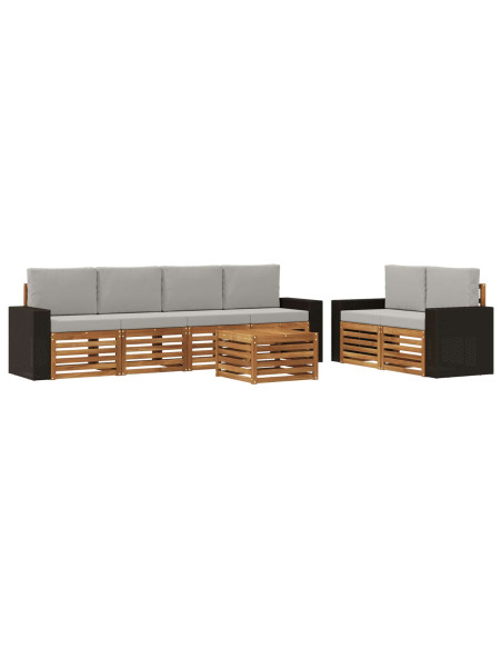 Set di divani da esterno 7 pcs Naturale e Grigio Chiaro