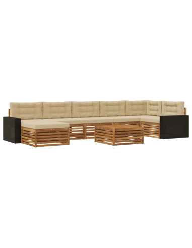 Set di divani da esterno con cuscino 8 pcs Naturale e Beige