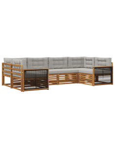Set di divani da esterno 6 pcs Naturale e Grigio Chiaro