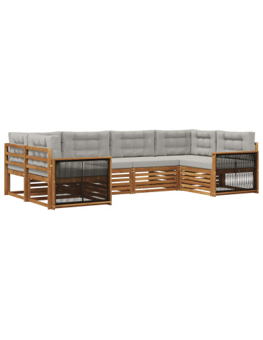 Set di divani da esterno 6 pcs Naturale e Grigio Chiaro