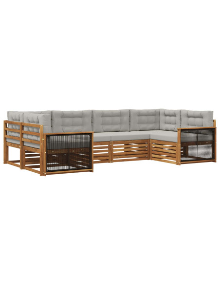 Set di divani da esterno 6 pcs Naturale e Grigio Chiaro