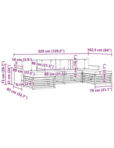 Set divani con cuscino 6 pcs Legno di Acacia Massello