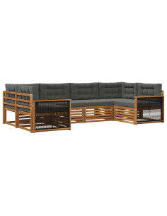 Set di divani da esterno con cuscino 6 pcs Naturale e Antracite