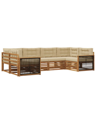 Set di divani da esterno con cuscino 6 pcs Naturale e Beige