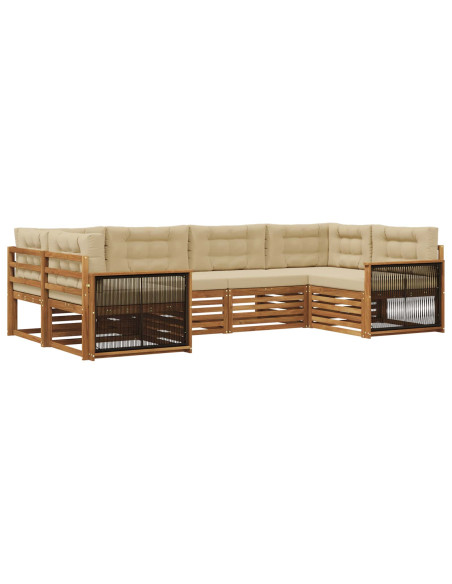 Set di divani da esterno con cuscino 6 pcs Naturale e Beige