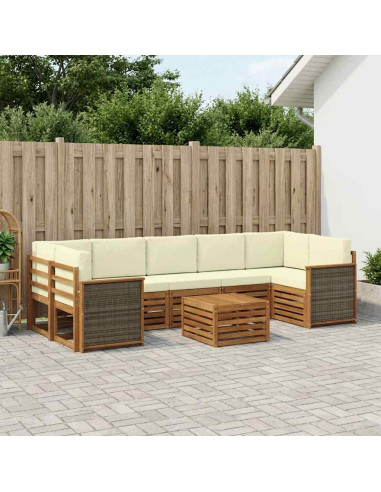 Set di divani da esterno con cuscino 8 pcs Naturale e Crema