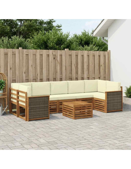 Set di divani da esterno con cuscino 8 pcs Naturale e Crema