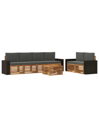 Set di divani da esterno con cuscino 7 pcs Naturale e Antracite