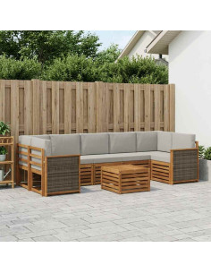 Set di divani da esterno 8 pcs Naturale e Grigio Chiaro