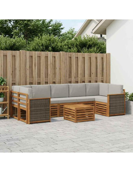 Set di divani da esterno 8 pcs Naturale e Grigio Chiaro
