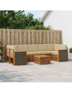 Set di divani da esterno con cuscino 8 pcs Naturale e Beige