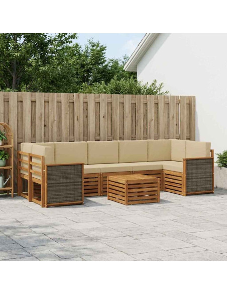 Set di divani da esterno con cuscino 8 pcs Naturale e Beige