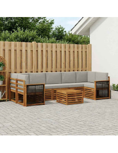 Set di divani da esterno 8 pcs Naturale e Grigio Chiaro