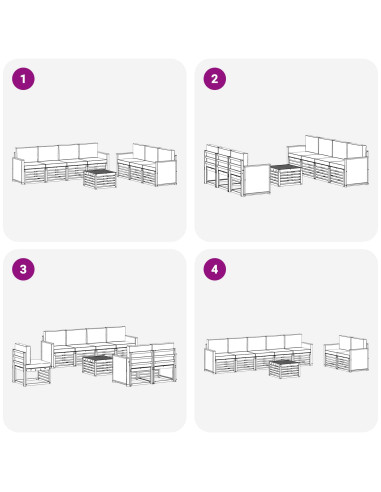Set divani con cuscino 8 pcs Legno di Acacia Massello