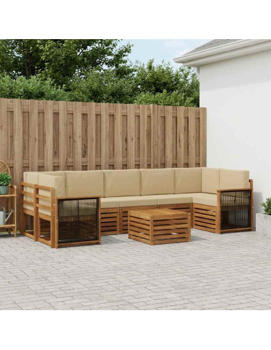 Set di divani da esterno con cuscino 8 pcs Naturale e Beige