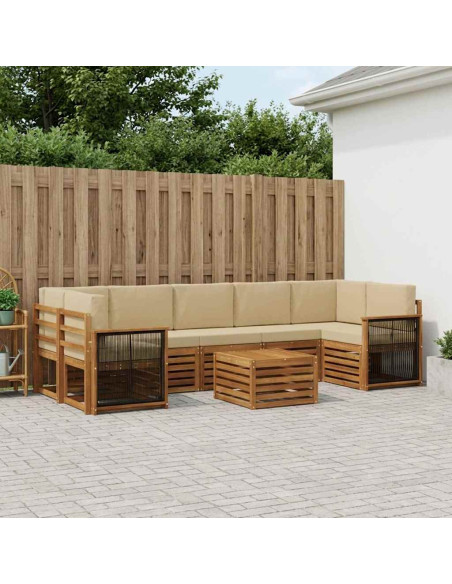 Set di divani da esterno con cuscino 8 pcs Naturale e Beige