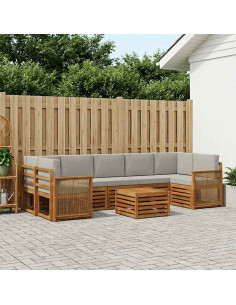 Set di divani da esterno 8 pcs Naturale e Grigio Chiaro