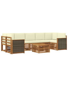 Set di divani da esterno con cuscino 8 pcs Naturale e Crema 2