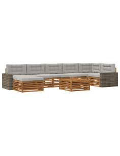 Set di divani da esterno 8 pcs Naturale e Grigio Chiaro 2