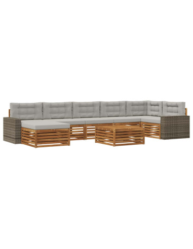 Set di divani da esterno 8 pcs Naturale e Grigio Chiaro