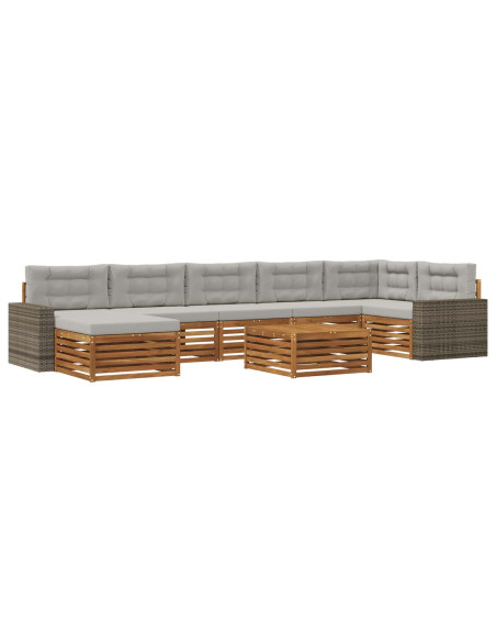 Set di divani da esterno 8 pcs Naturale e Grigio Chiaro
