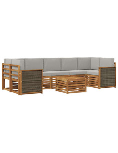 Set di divani da esterno 8 pcs Naturale e Grigio Chiaro 2