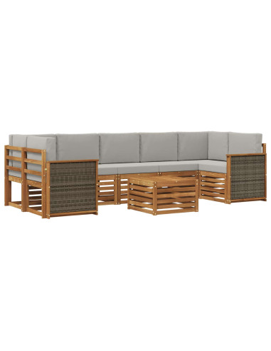 Set di divani da esterno 8 pcs Naturale e Grigio Chiaro