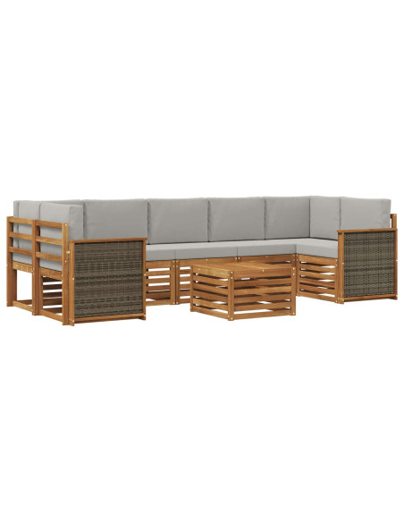 Set di divani da esterno 8 pcs Naturale e Grigio Chiaro