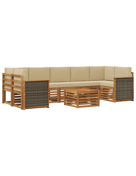 Set di divani da esterno con cuscino 8 pcs Naturale e Beige