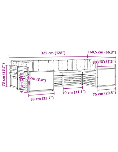 Set di divani da esterno 6 pcs Naturale