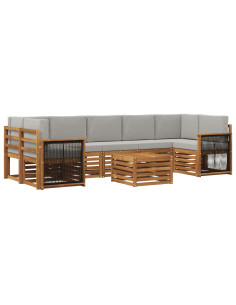 Set di divani da esterno 8 pcs Naturale e Grigio Chiaro 2