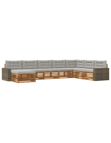 Set di divani da esterno 8 pcs Naturale e Grigio Chiaro