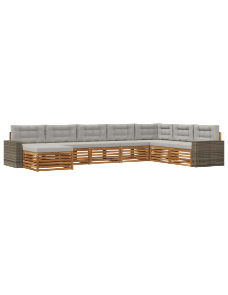 Set di divani da esterno 8 pcs Naturale e Grigio Chiaro