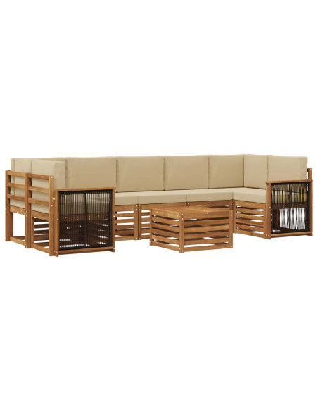 Set di divani da esterno con cuscino 8 pcs Naturale e Beige